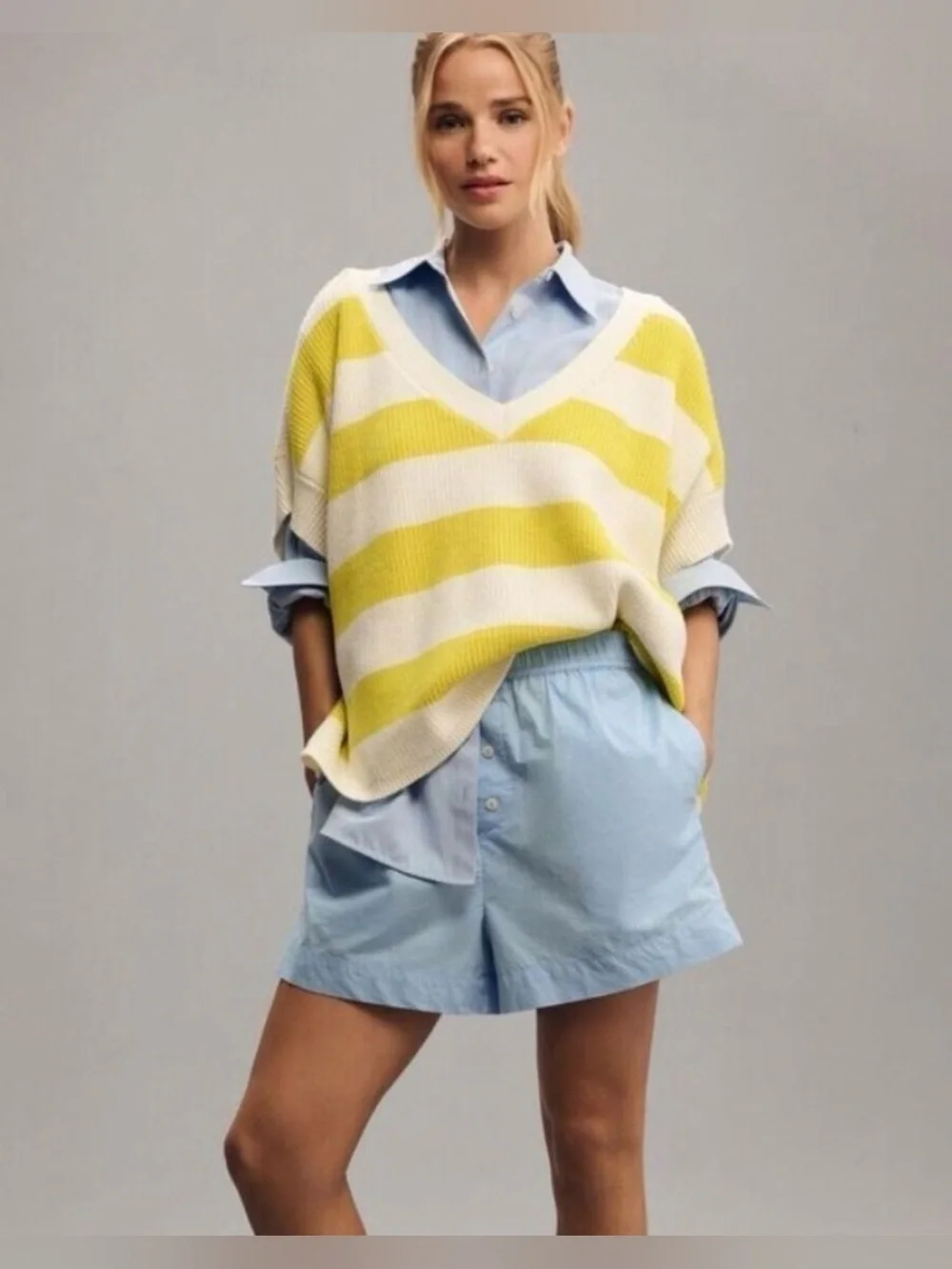 Maeve by Anthropologie oversized Striped V-Neck Sweater size XXS